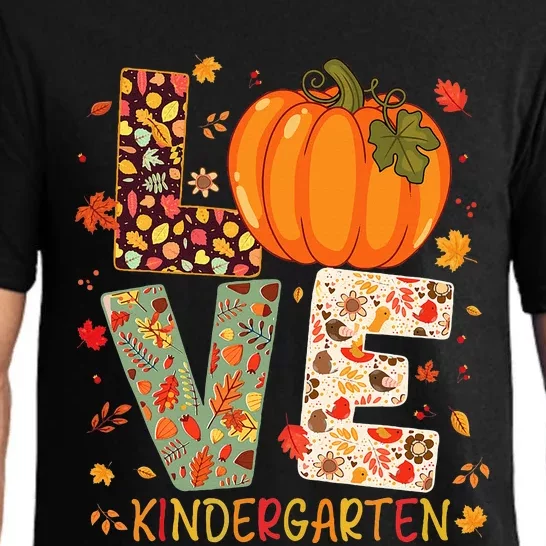 Love Kindergarten Happy Fall Thanksgiving Teacher Pajama Set