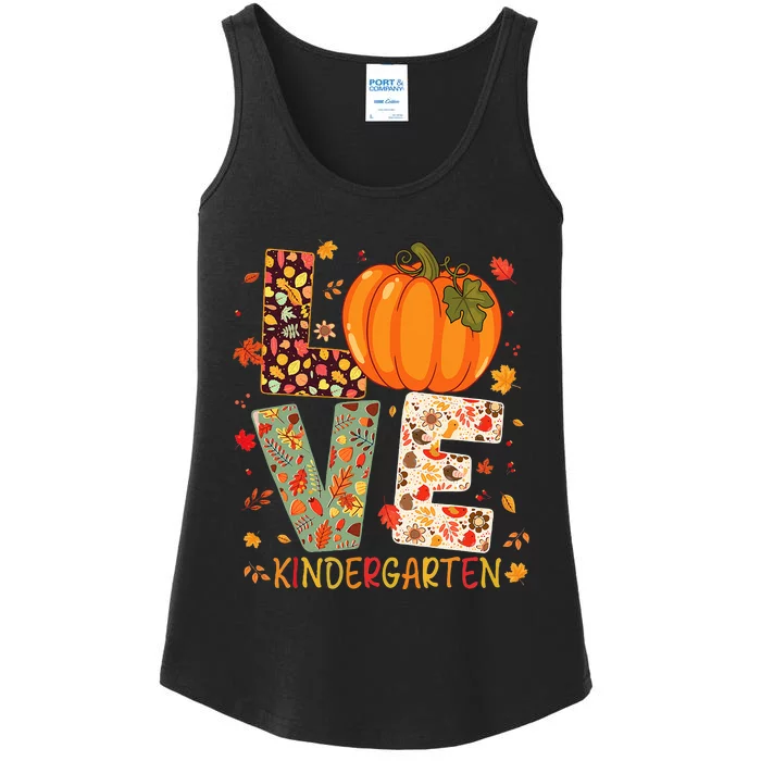 Love Kindergarten Happy Fall Thanksgiving Teacher Ladies Essential Tank