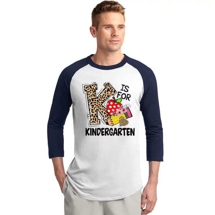 Leopard K Is For Kindergarten Teacher Student Back To School Baseball Sleeve Shirt