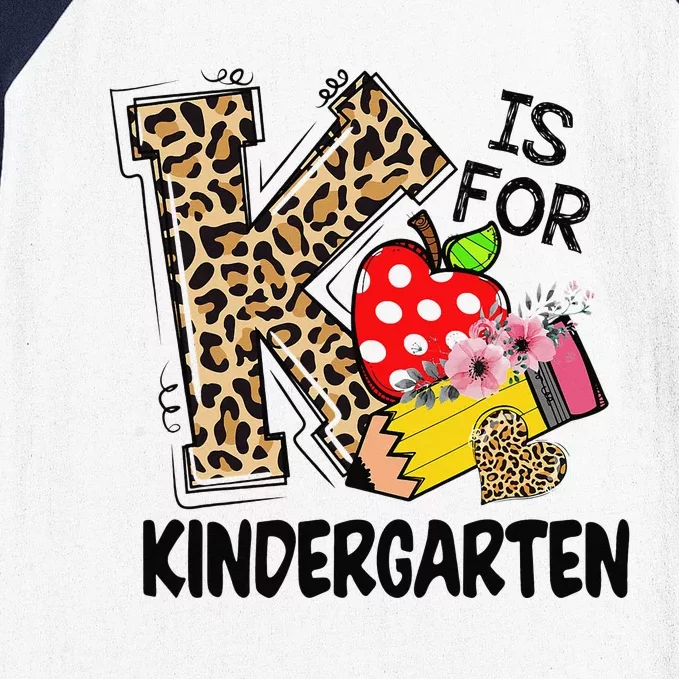 Leopard K Is For Kindergarten Teacher Student Back To School Baseball Sleeve Shirt