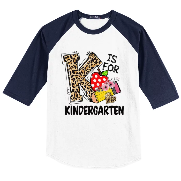 Leopard K Is For Kindergarten Teacher Student Back To School Baseball Sleeve Shirt