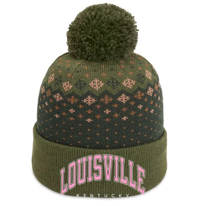 Louisville Kentucky KY Varsity Pink Text The Baniff Cuffed Pom Beanie