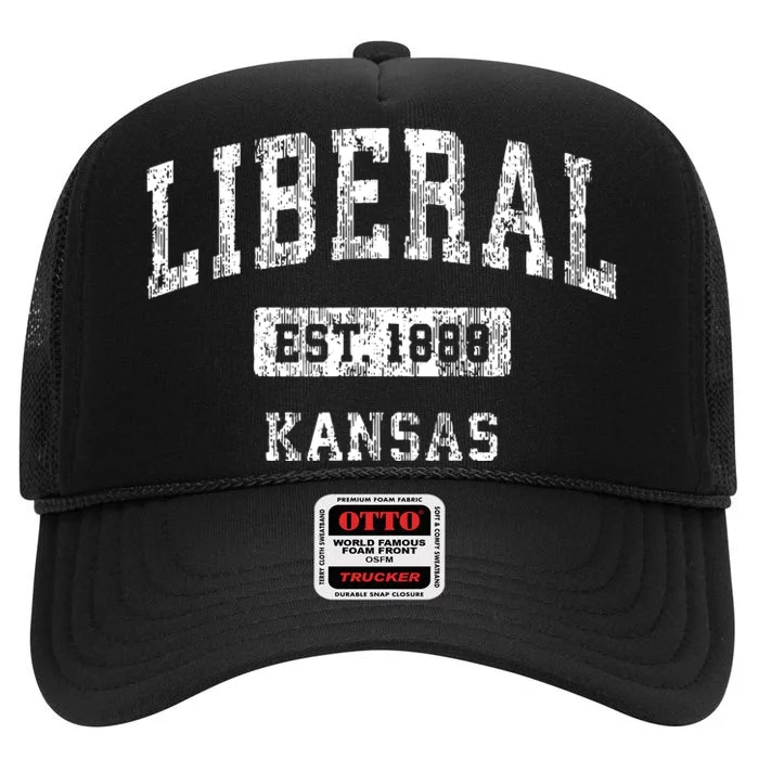 Liberal Kansas Ks Vintage Sports Established Design High Crown Mesh Trucker Hat