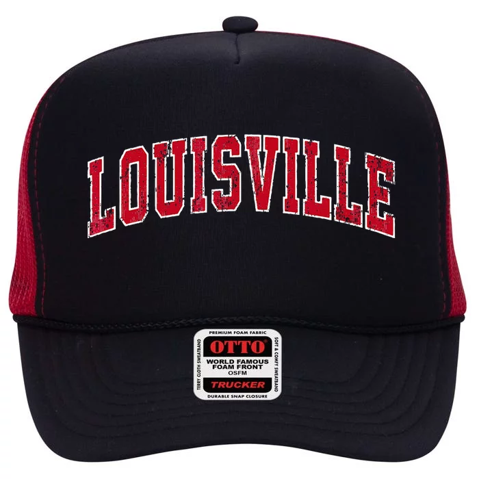 Louisville Kentucky KY Vintage Sports Design Red Design High Crown Mesh Trucker Hat