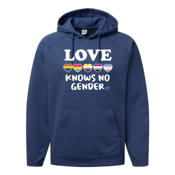 Love Knows No Gender Gift Lgbtq Pride Love Knows No Gender Funny Gift Performance Fleece Hoodie