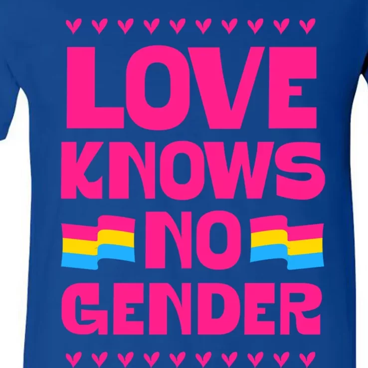 Love Knows No Gender Pansexual Pride Flag Heart Love Style Gift V-Neck T-Shirt