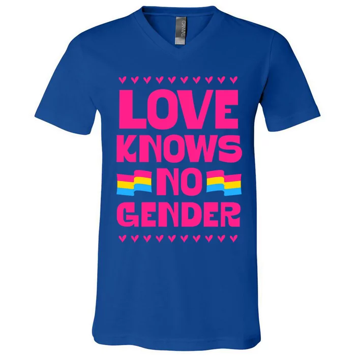 Love Knows No Gender Pansexual Pride Flag Heart Love Style Gift V-Neck T-Shirt