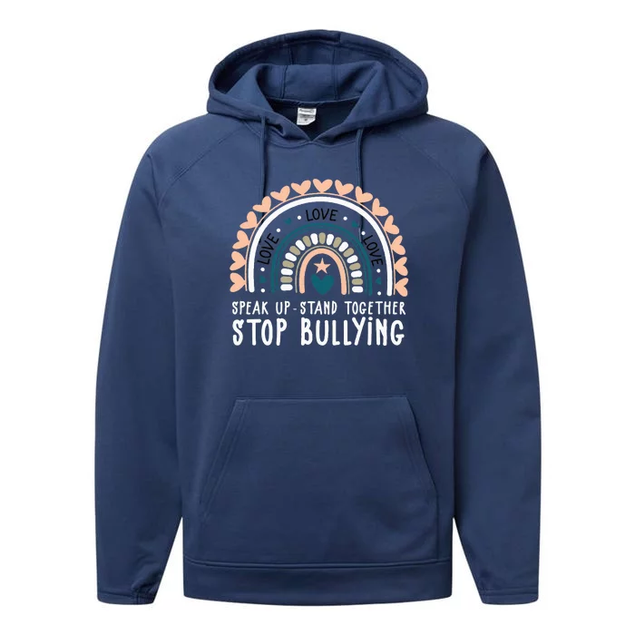 Love Kindness Rainbow Stop Bullying Unity Day Orange Teacher Performance Fleece Hoodie