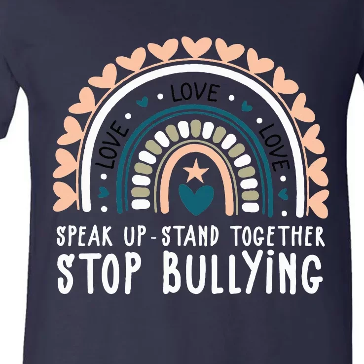 Love Kindness Rainbow Stop Bullying Unity Day Orange Teacher V-Neck T-Shirt