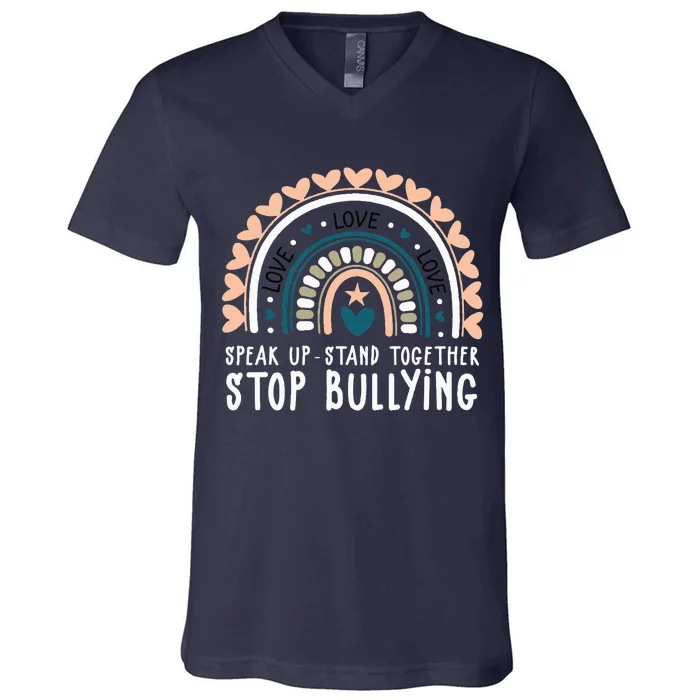 Love Kindness Rainbow Stop Bullying Unity Day Orange Teacher V-Neck T-Shirt