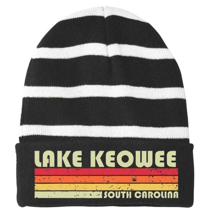 Lake Keowee South Carolina Funny Fishing Camping Summer Gift Striped Beanie with Solid Band