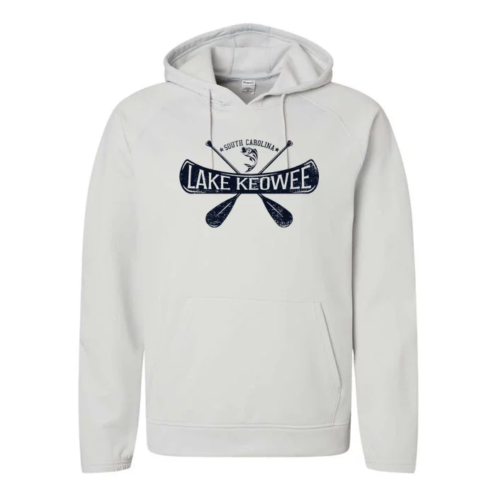 Lake Keowee South Carolina Vintage Distressed Performance Fleece Hoodie