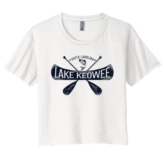 Lake Keowee South Carolina Vintage Distressed Women's Crop Top Tee