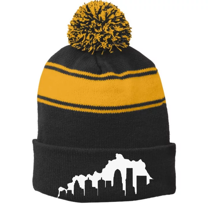 Louisville Kentucky Skyline Ky State Pride Silhouette 502 Stripe Pom Pom Beanie