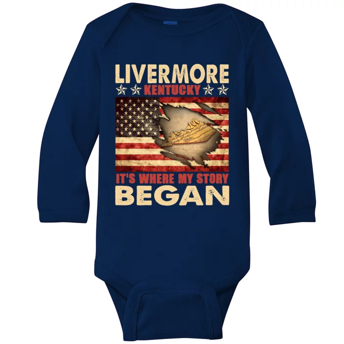 Livermore Kentucky Usa Flag 4th Of July Gift Baby Long Sleeve Bodysuit