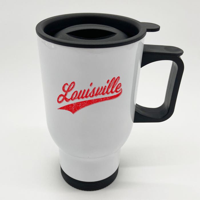 Louisville Kentucky Varsity Script Classic Sports Jersey Front & Back Stainless Steel Travel Mug