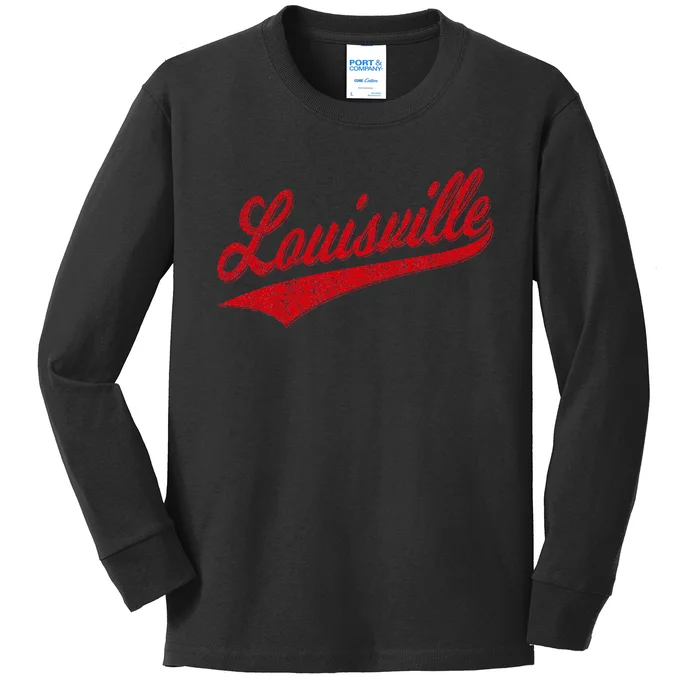 Louisville Kentucky Varsity Script Classic Sports Jersey Kids Long Sleeve Shirt