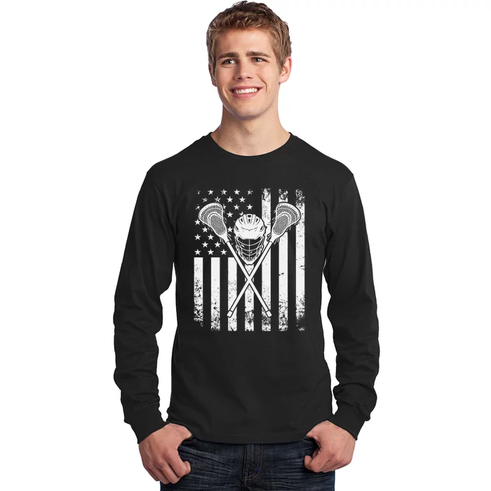 Lacrosse Player Gift LAX American Flag Long Sleeve Shirt