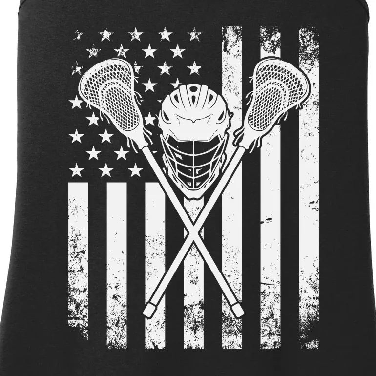 Lacrosse Player Gift LAX American Flag Ladies Essential Tank