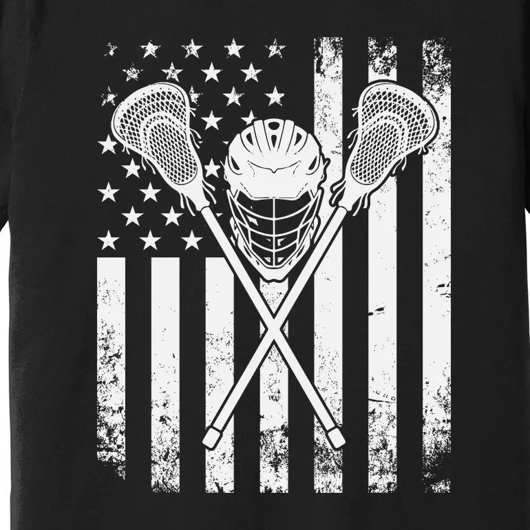 Lacrosse Player Gift LAX American Flag Premium T-Shirt