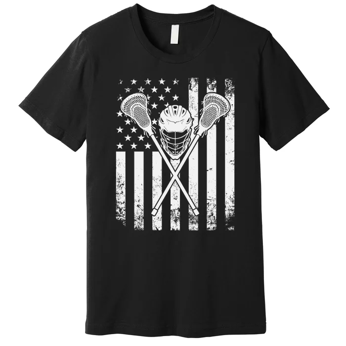 Lacrosse Player Gift LAX American Flag Premium T-Shirt