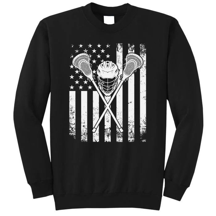 Lacrosse Player Gift LAX American Flag Tall Sweatshirt