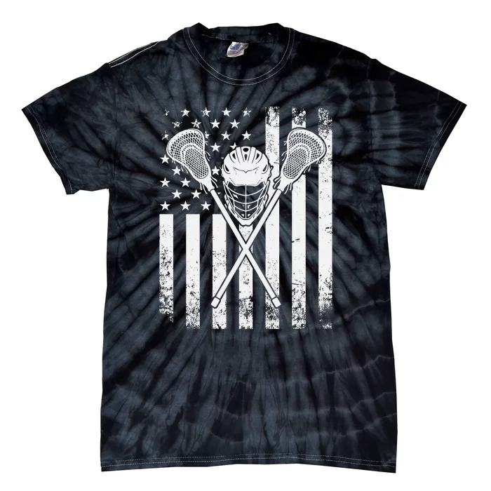 Lacrosse Player Gift LAX American Flag Tie-Dye T-Shirt