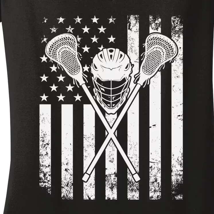 Lacrosse Player Gift LAX American Flag Women's V-Neck T-Shirt