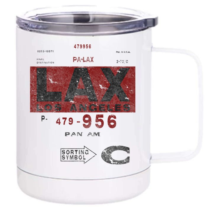 LAX Los Angeles Airport Vintage Airline Tag Travel Pilot Tee Front & Back 12oz Stainless Steel Tumbler Cup