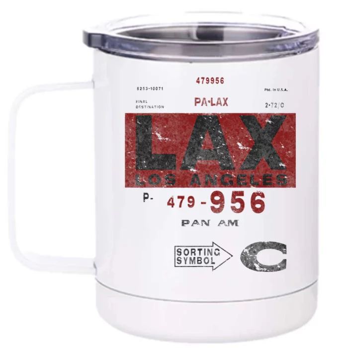 LAX Los Angeles Airport Vintage Airline Tag Travel Pilot Tee Front & Back 12oz Stainless Steel Tumbler Cup