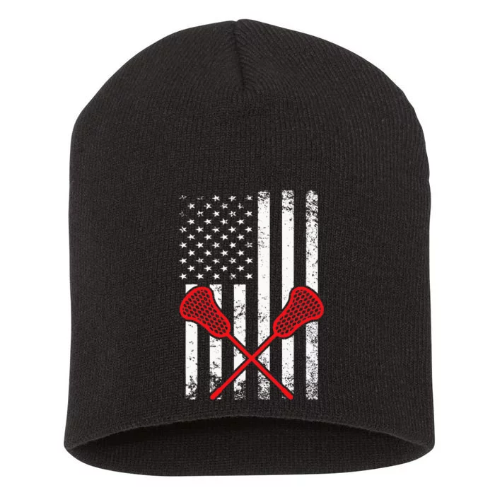 Lacrosse LAX American USA Flag Short Acrylic Beanie