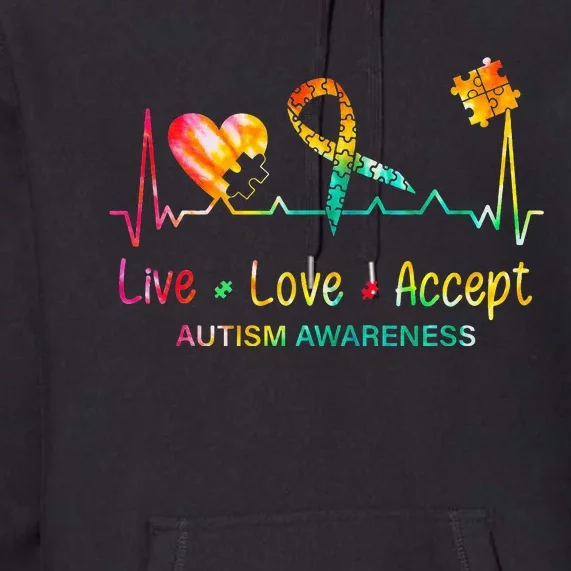 Live Love Accept Autism Month Tie Dye Premium Hoodie