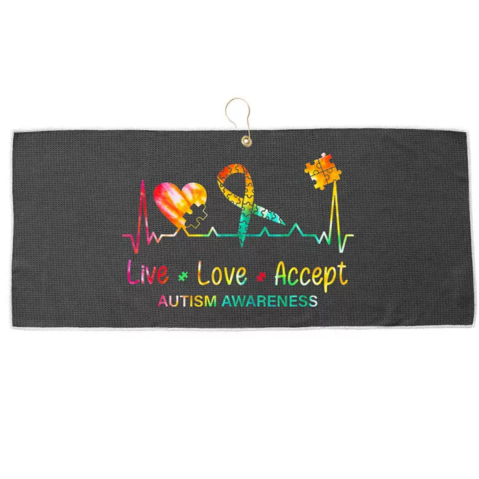 Live Love Accept Autism Month Tie Dye Large Microfiber Waffle Golf Towel