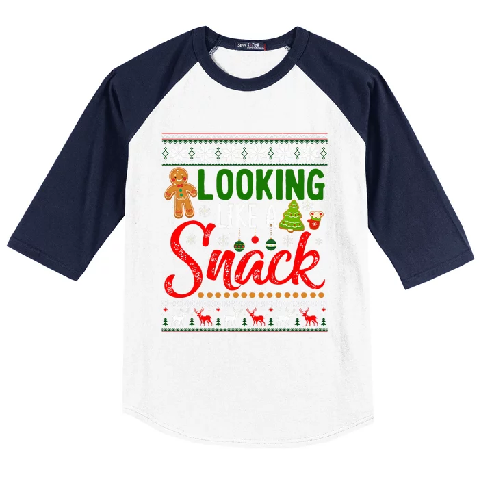 Looking Like A Snack Funny Christmas Cookie Ugly Sweater Baseball Sleeve Shirt