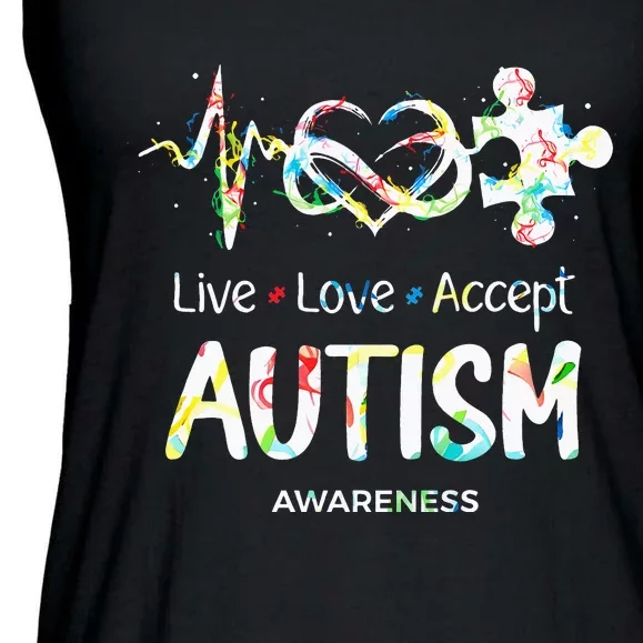 Live Love Accept Autism Awareness Month Support Acceptance Ladies Essential Flowy Tank