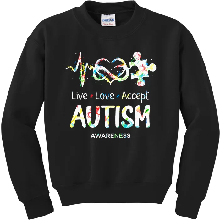 Live Love Accept Autism Awareness Month Support Acceptance Kids Sweatshirt