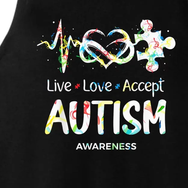 Live Love Accept Autism Awareness Month Support Acceptance Ladies Tri-Blend Wicking Tank