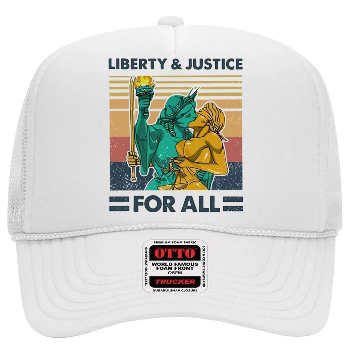 Lgbt Liberty And Justice For All High Crown Mesh Trucker Hat