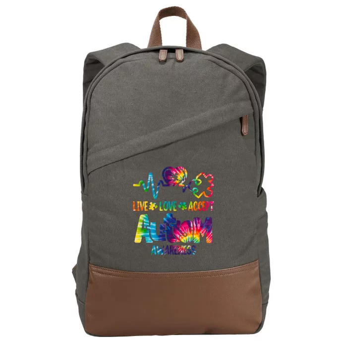 Live Love Accept Autism Awareness Colorful Cotton Canvas Backpack