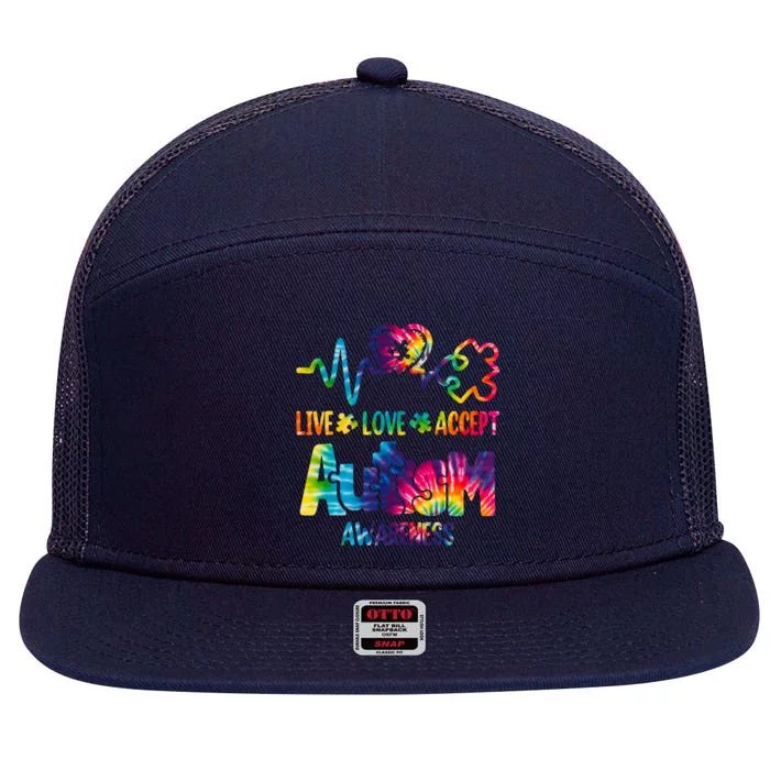 Live Love Accept Autism Awareness Colorful 7 Panel Mesh Trucker Snapback Hat