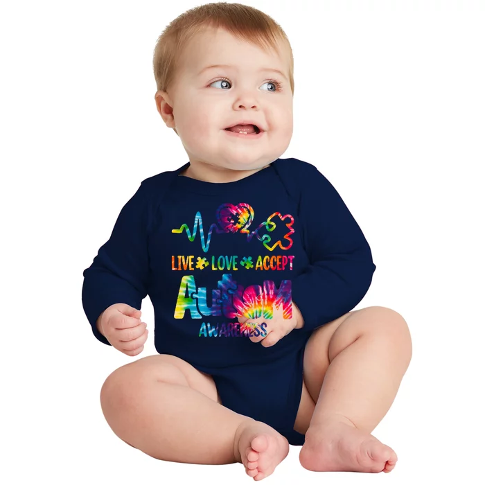 Live Love Accept Autism Awareness Colorful Baby Long Sleeve Bodysuit