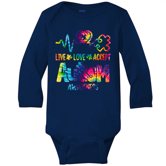 Live Love Accept Autism Awareness Colorful Baby Long Sleeve Bodysuit