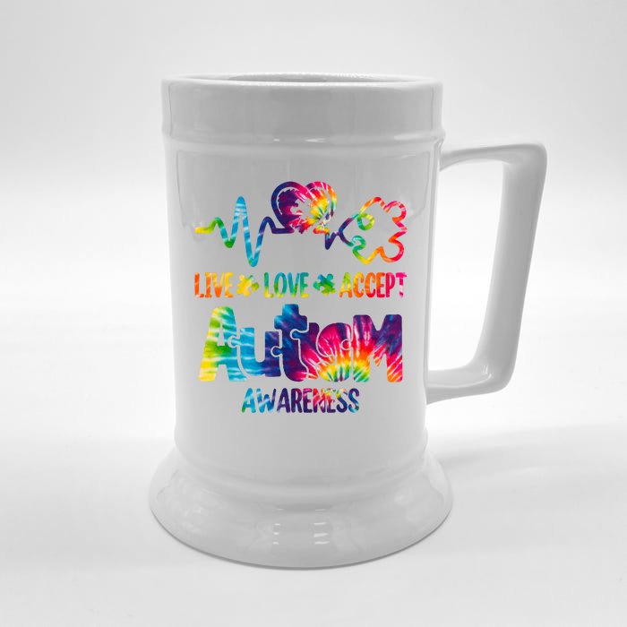 Live Love Accept Autism Awareness Colorful Front & Back Beer Stein