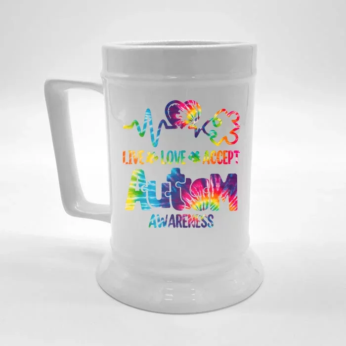 Live Love Accept Autism Awareness Colorful Front & Back Beer Stein