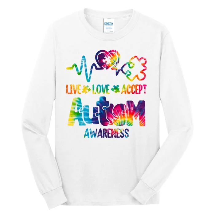 Live Love Accept Autism Awareness Colorful Tall Long Sleeve T-Shirt