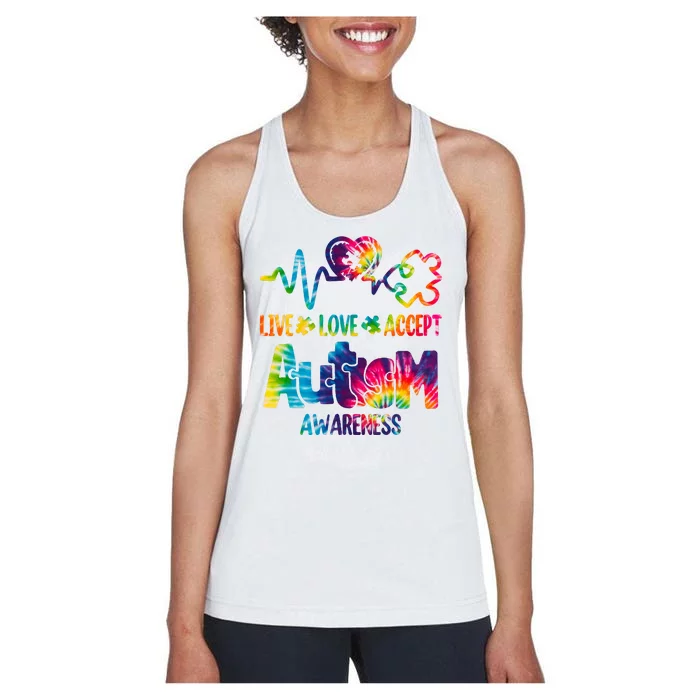 Live Love Accept Autism Awareness Colorful Women's Racerback Tank