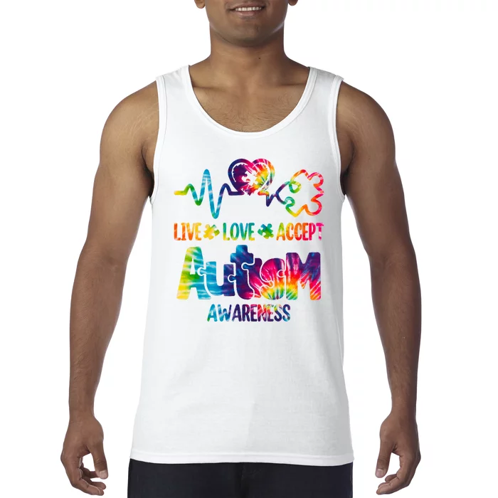 Live Love Accept Autism Awareness Colorful Tank Top