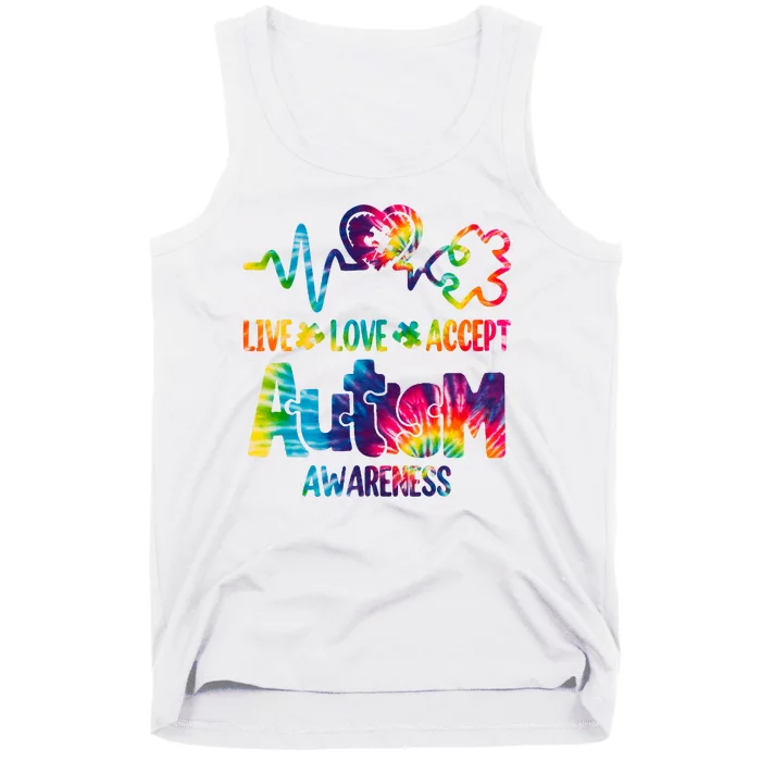 Live Love Accept Autism Awareness Colorful Tank Top