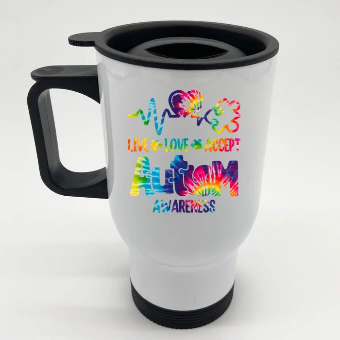 Live Love Accept Autism Awareness Colorful Front & Back Stainless Steel Travel Mug