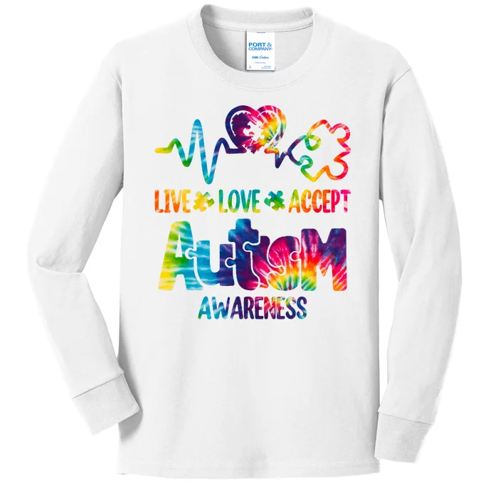 Live Love Accept Autism Awareness Colorful Kids Long Sleeve Shirt